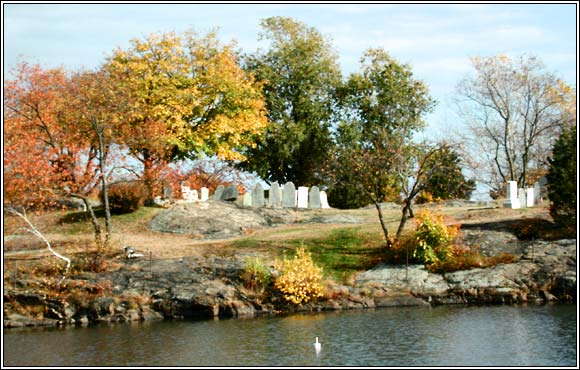 Old Burial Hill viewed from Redd's Pond in Autumn.