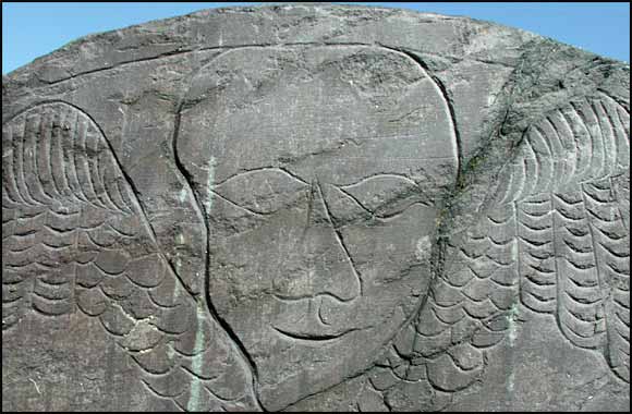 Tympanum of Headstone for Mrs. Mary Dwey (1757).