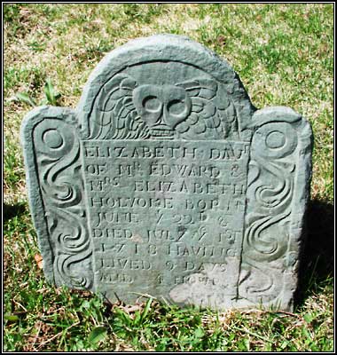 Headstone for Elizabeth Holyoke (1718).