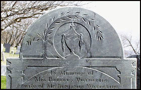 Urn and Willow on Headstone of Rebecca Wolderidg.