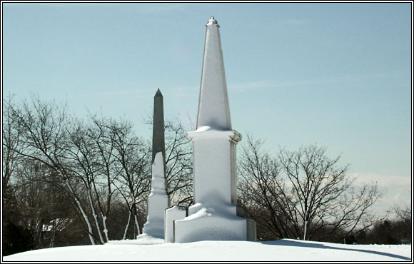 Old Burial Hill viewed from Redd's Pond in Winter.