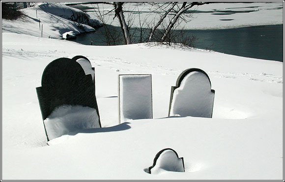 Old Burial Hill viewed from Redd's Pond in Winter.