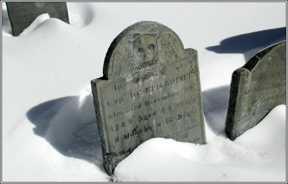 Old Burial Hill viewed from Redd's Pond in Winter.