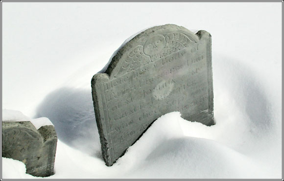 Old Burial Hill viewed from Redd's Pond in Winter.